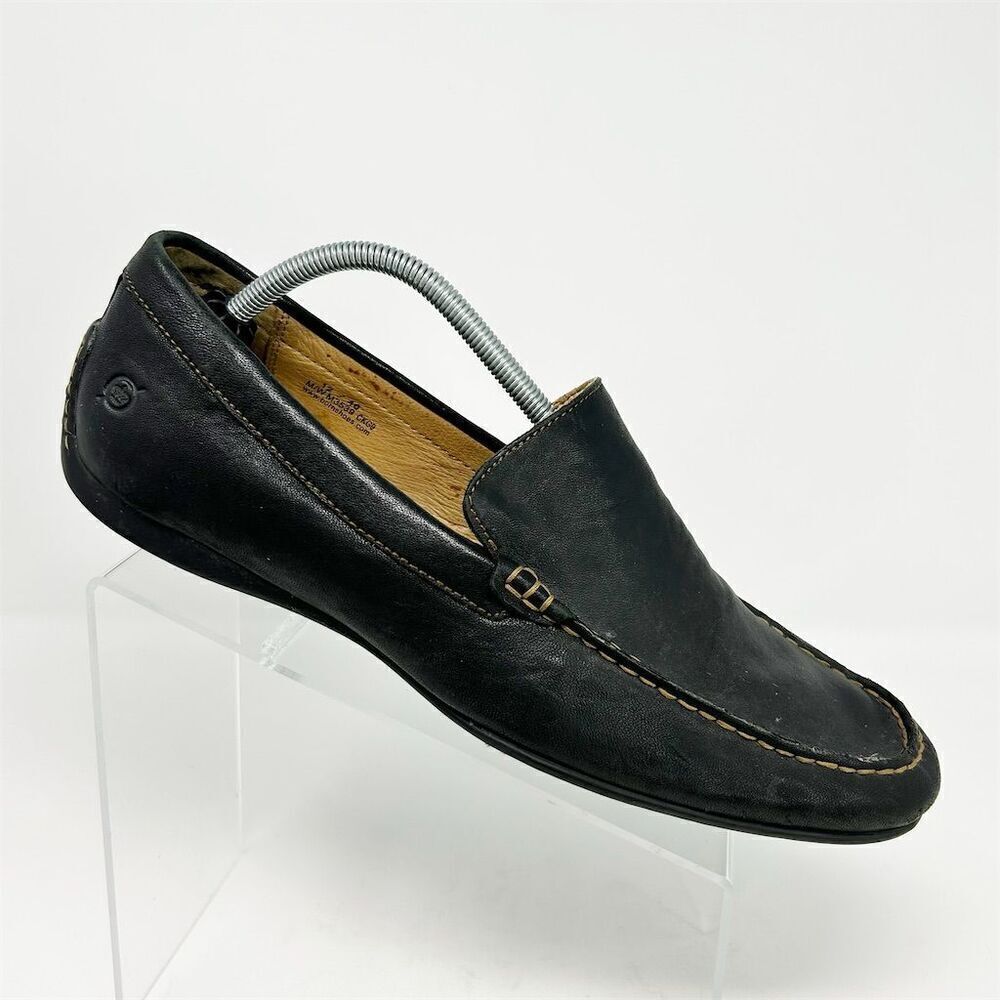 Born Men's Black Leather Driving Loafers Size 12 Casual Slip On Shoes